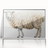 Framed acrylic wall art showcasing a sheep design from the Animals A Wild Life collection, featuring a white frame and vibrant colors, perfect for animal lovers.