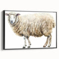 Framed canvas wall art featuring a colorful sheep design from the 'Animals of the Wild' collection, displayed in a sleek black frame, perfect for home decor.