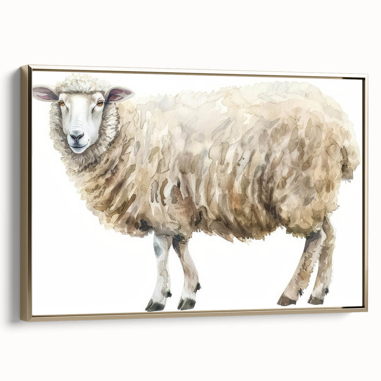 Framed wall art featuring a sheep design from the "Animals A Wild Life" collection, showcasing intricate details and a gold frame, ideal for nature enthusiasts.