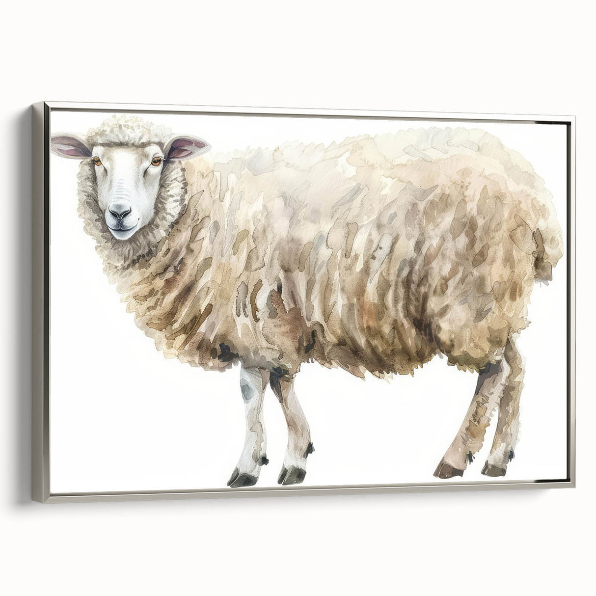 Framed wall art featuring a silver side view of a sheep design from the 'Animals A Wild Life' collection, showcasing intricate details and soft colors ideal for nature-themed decor.