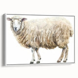 Framed canvas wall art showcasing a sheep design from the "Animals a Wild Life" collection, presented in a stylish white frame, ideal for home decor.