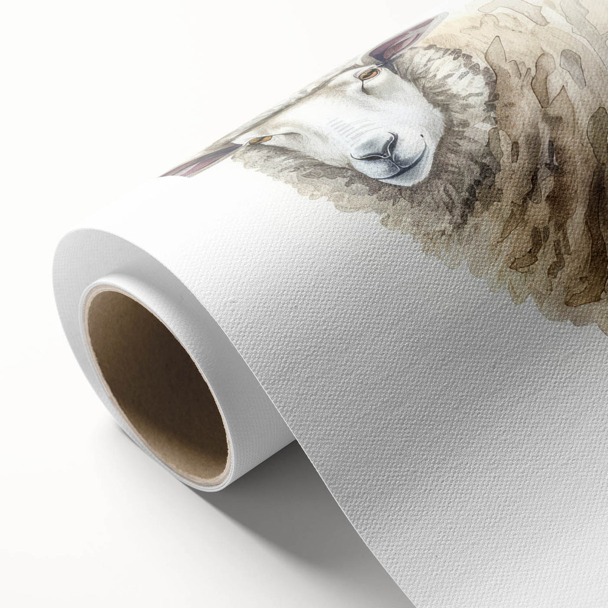Rolled canvas artwork showcasing a serene sheep design in a natural landscape, ideal for home decor. Perfect for animal lovers and rustic themes.