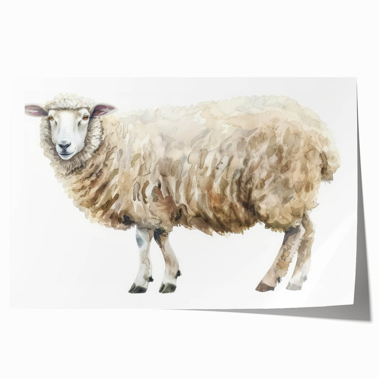 Rolled print showcasing a vibrant sheep design from a wildlife art collection, featuring intricate details and soft colors, ideal for nature enthusiasts' decor.