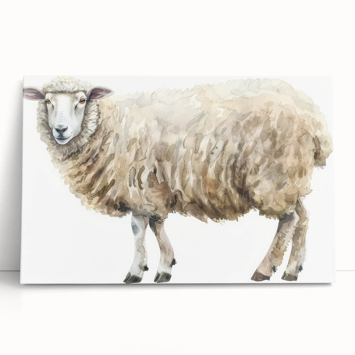 Stretched canvas wall art showcasing a serene sheep design in a natural setting, ideal for home decor. The artwork features soft colors and gentle textures that evoke tranquility and warmth, perfect for enhancing living spaces.