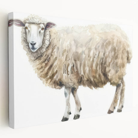 Stretched canvas wall art featuring a detailed sheep design with vibrant colors, showcasing a side view of the artwork, perfect for animal lovers and home decor.