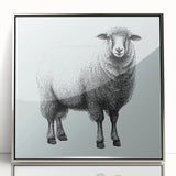 Framed acrylic wall art showcasing a detailed sheep design, featuring a silver frame and vibrant colors, ideal for enhancing home decor with a touch of wildlife.