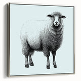 Framed canvas wall art showcasing a detailed sheep design in a silver frame, highlighting intricate textures and colors, perfect for animal lovers and home decor.