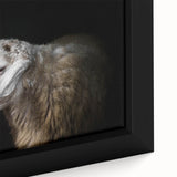 Close-up of a framed canvas wall art featuring a beautifully detailed sheep design, showcasing soft textures and earthy colors, perfect for animal lovers and home decor enthusiasts.