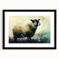 Black-framed wall art featuring a stylized sheep design, part of the Animals A Wild Life collection, showcasing detailed textures and vibrant colors. Ideal for animal lovers and home decor enthusiasts.