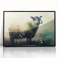 Framed wall art featuring a striking black acrylic design of a sheep in a wild landscape, showcasing intricate details and vibrant colors, perfect for animal lovers and modern decor.