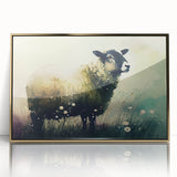Framed acrylic wall art featuring a striking sheep design in a gold frame, showcasing intricate details and vibrant colors, perfect for animal lovers and home decor enthusiasts.
