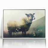 Framed wall art featuring a serene sheep design in a minimalistic style, showcased in a sleek white frame, perfect for adding a touch of nature to your home decor.