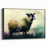 Framed canvas wall art showcasing a striking sheep design from the "Animals A Wild Life" collection, featuring a sleek black frame and side view, ideal for home decor.