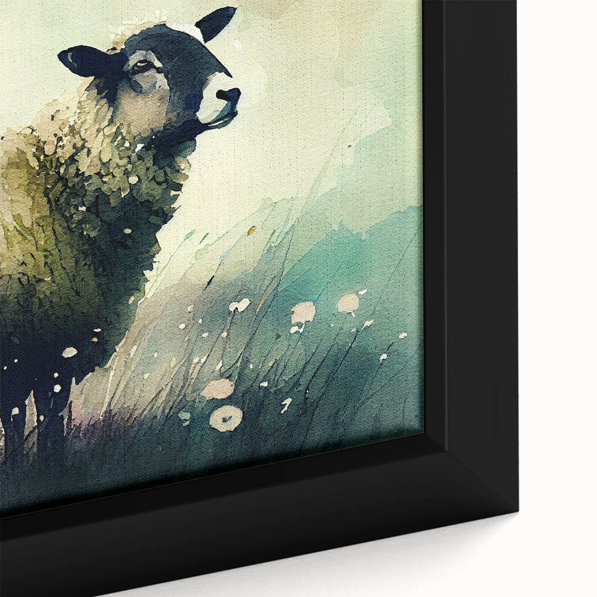 Framed canvas wall art showcasing a close-up of a serene sheep design, highlighting intricate details and soft color tones, perfect for animal lovers and home decor enthusiasts.