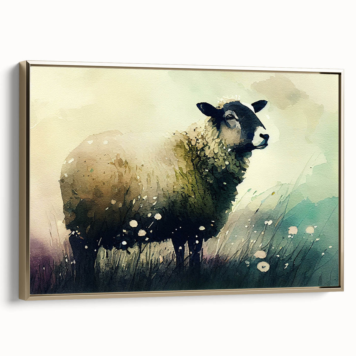 Framed canvas wall art featuring a striking design of a sheep in a wild landscape, accented with gold details, perfect for enhancing modern home decor. The artwork captures the essence of nature with vibrant colors and intricate textures, making it an ideal focal point for any room.