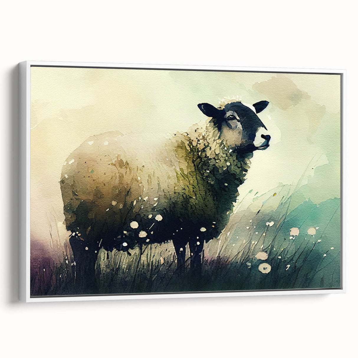 Framed wall art featuring a side view of a sheep design, showcasing intricate details on a white canvas. Ideal for animal lovers, this decorative piece adds a touch of nature to any space.