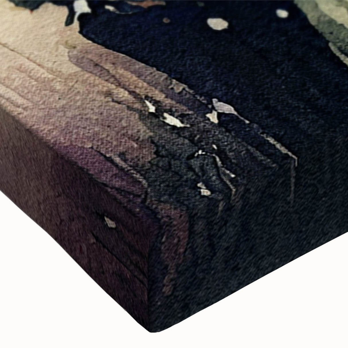 Close-up of a stretched canvas featuring a vibrant, artistic depiction of a sheep in a wild landscape, showcasing intricate details and rich colors, perfect for animal-themed decor.