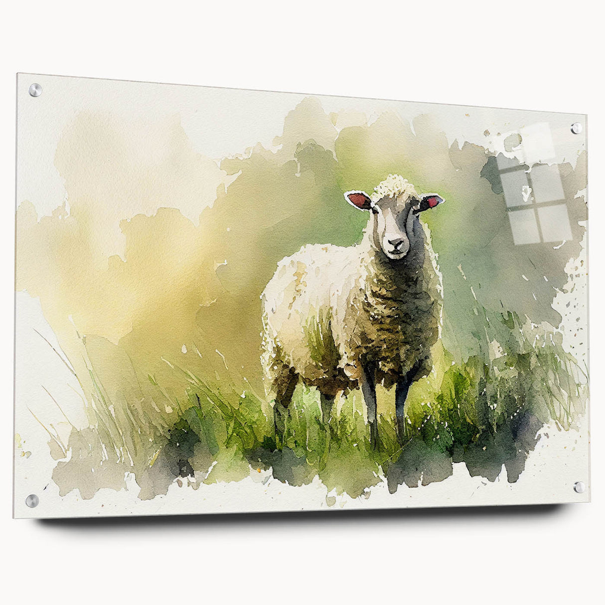 Acrylic wall art featuring a side view of a sheep design in a wild animal theme, elegantly displayed with pins, showcasing intricate details and vibrant colors.