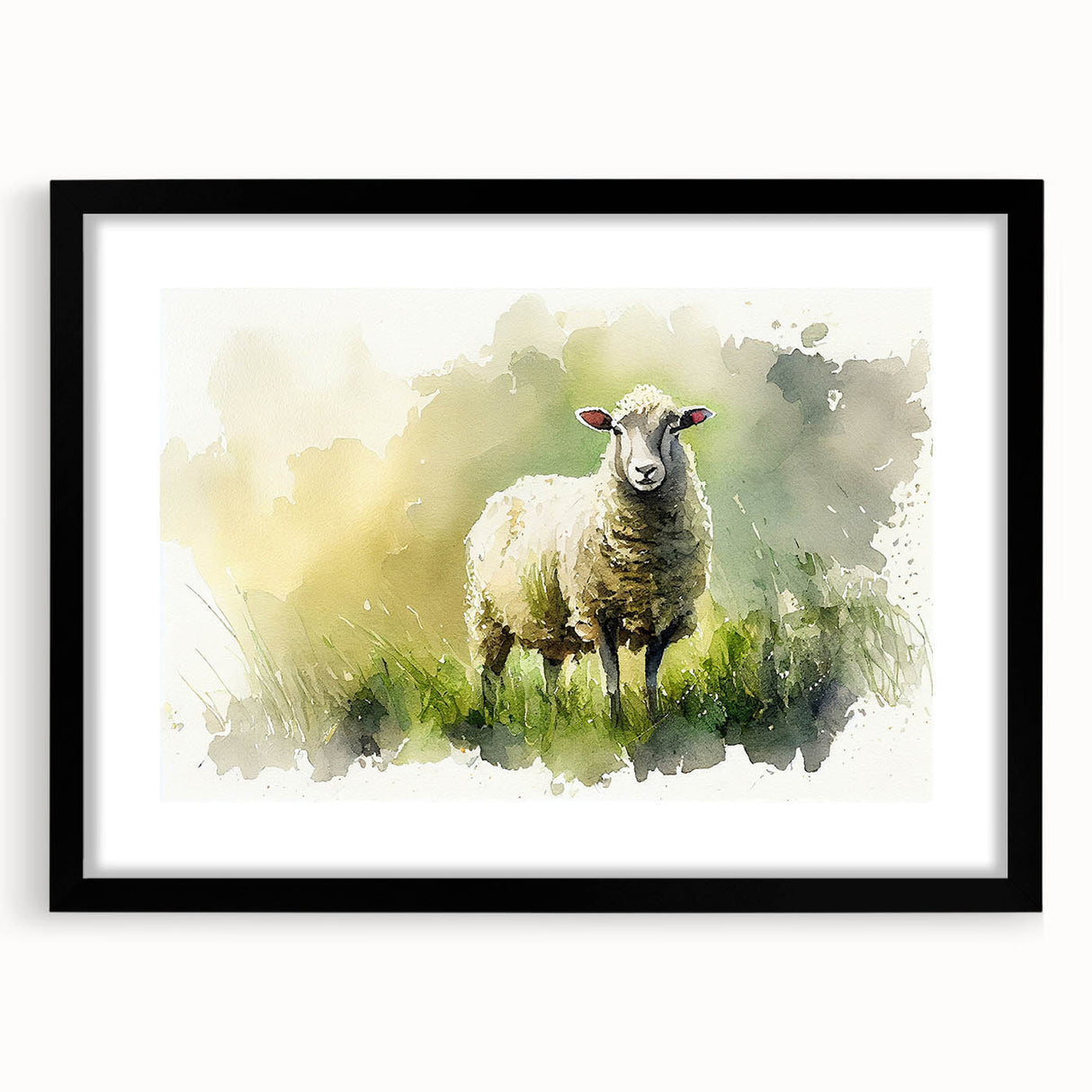 Black-framed wall art featuring a minimalist sheep design, part of a wildlife collection, with a white mat for enhanced presentation and style.