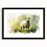 Black-framed wall art featuring a minimalist sheep design, part of a wildlife collection, with a white mat for enhanced presentation and style.