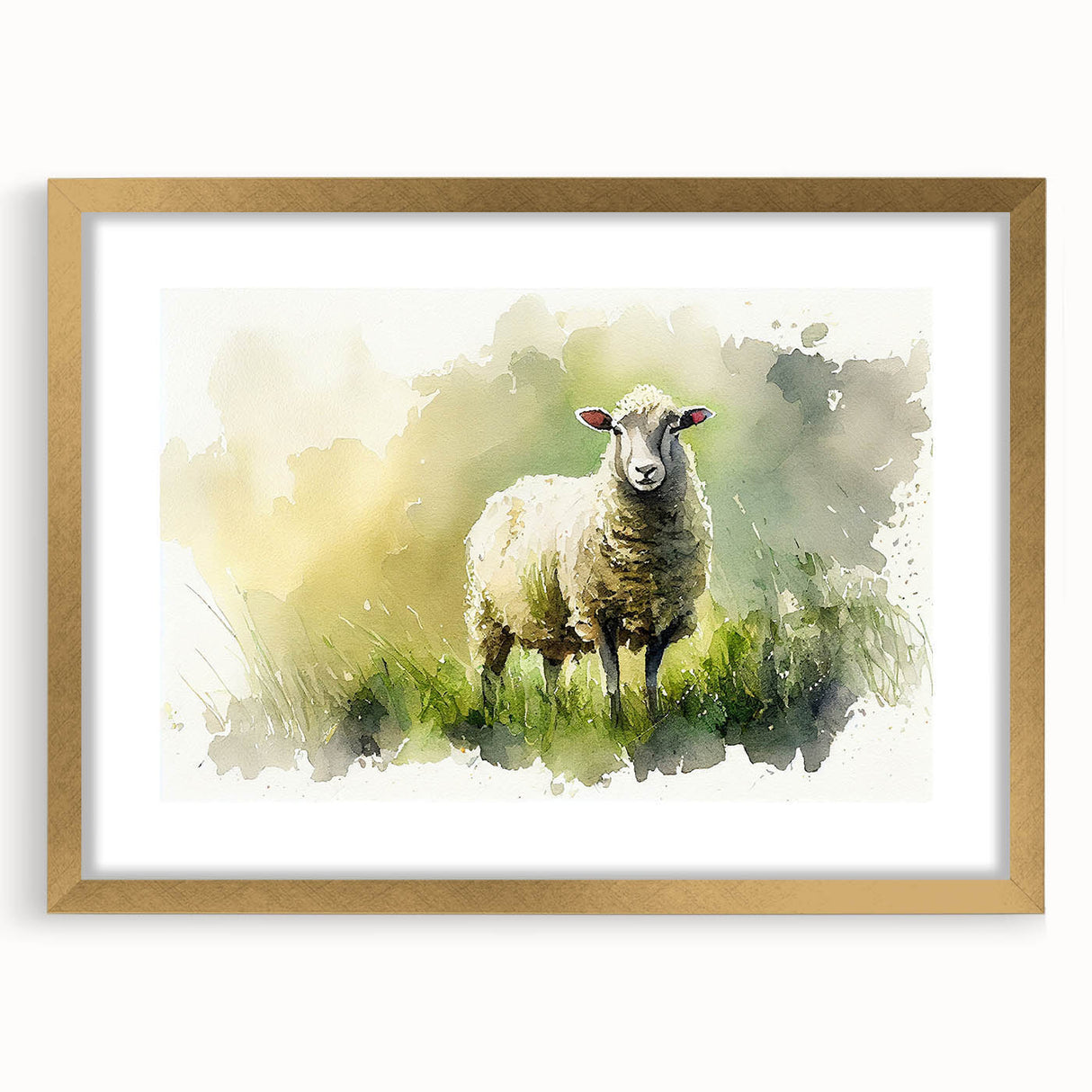 Framed wall art featuring a stunning sheep design in a gold frame, showcasing intricate details and vibrant colors, perfect for enhancing home decor.