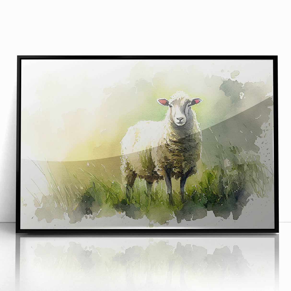 Framed wall art featuring a striking sheep design in a black frame, showcasing intricate details and vibrant colors, perfect for enhancing home decor.