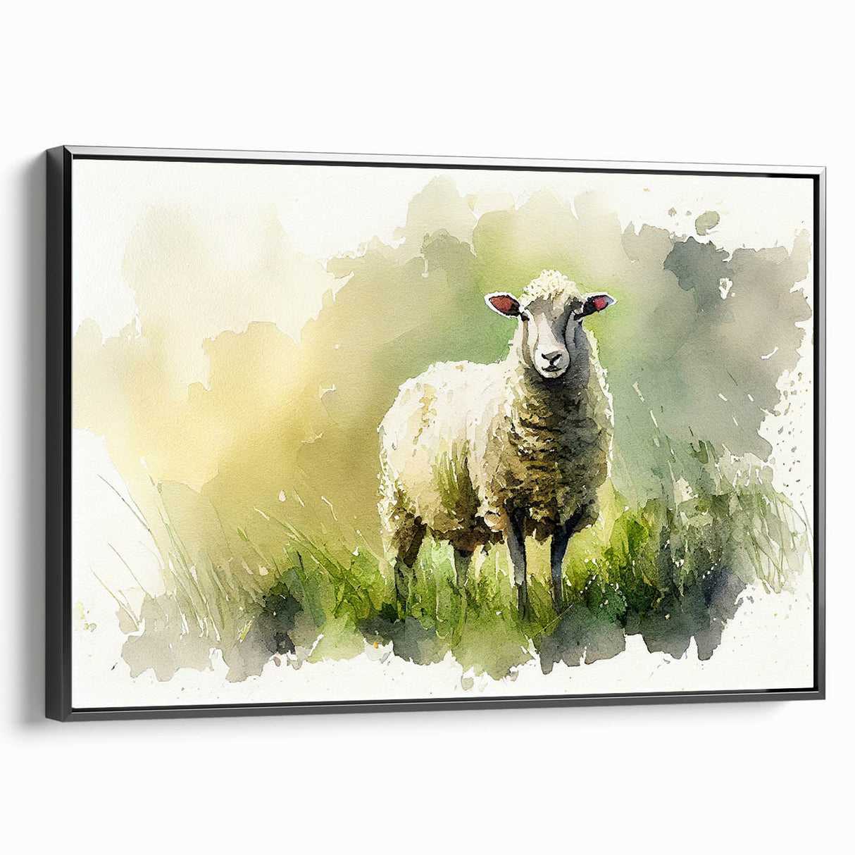 Framed canvas wall art showcasing a detailed sheep design with a black border, perfect for animal lovers and home decor enthusiasts, set against a light background.
