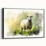 Framed canvas wall art showcasing a detailed sheep design with a black border, perfect for animal lovers and home decor enthusiasts, set against a light background.
