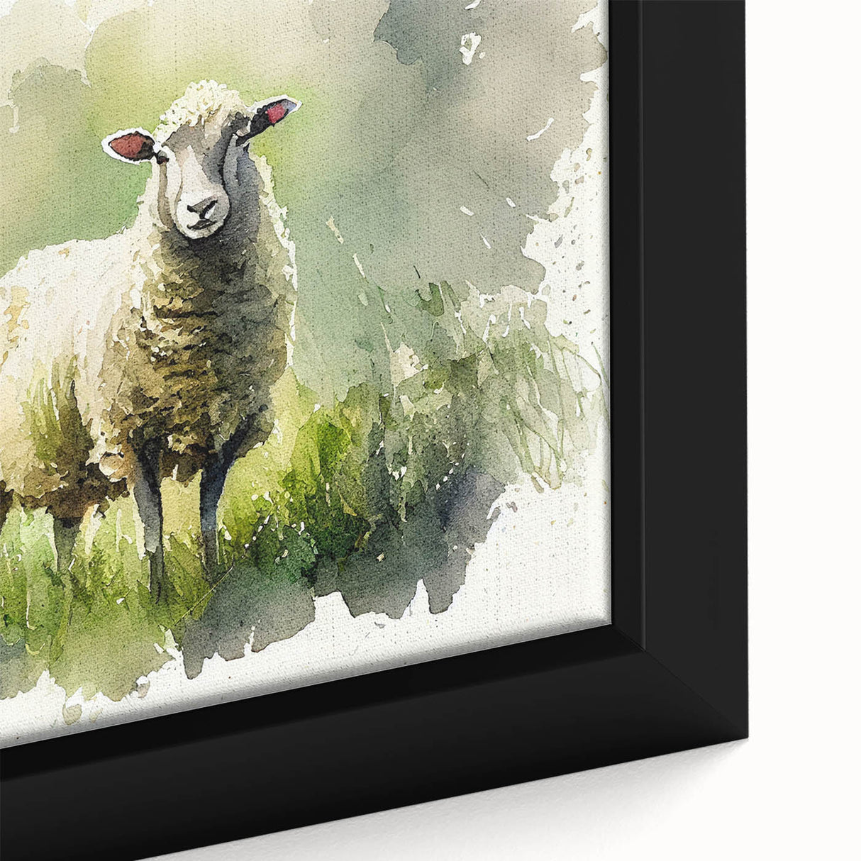 Close-up of a framed canvas featuring a vibrant sheep design from a wildlife wall art collection, showcasing intricate details and rich colors, perfect for animal art enthusiasts.