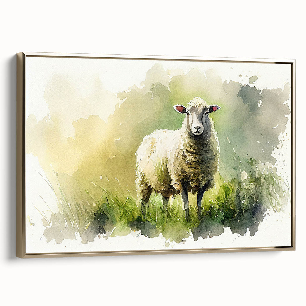 Framed wall art featuring a detailed sheep design with a gold border, showcasing a vibrant animal theme perfect for nature lovers and home decor enthusiasts. The canvas highlights intricate textures and colors, making it an eye-catching focal point for any room.