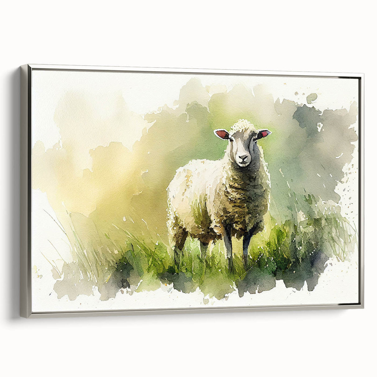 Framed wall art featuring a silver-bordered design of a majestic sheep in a serene landscape, showcasing intricate details and rich colors, perfect for animal lovers.