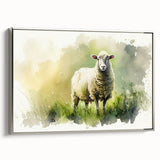 Framed wall art featuring a silver-bordered design of a majestic sheep in a serene landscape, showcasing intricate details and rich colors, perfect for animal lovers.