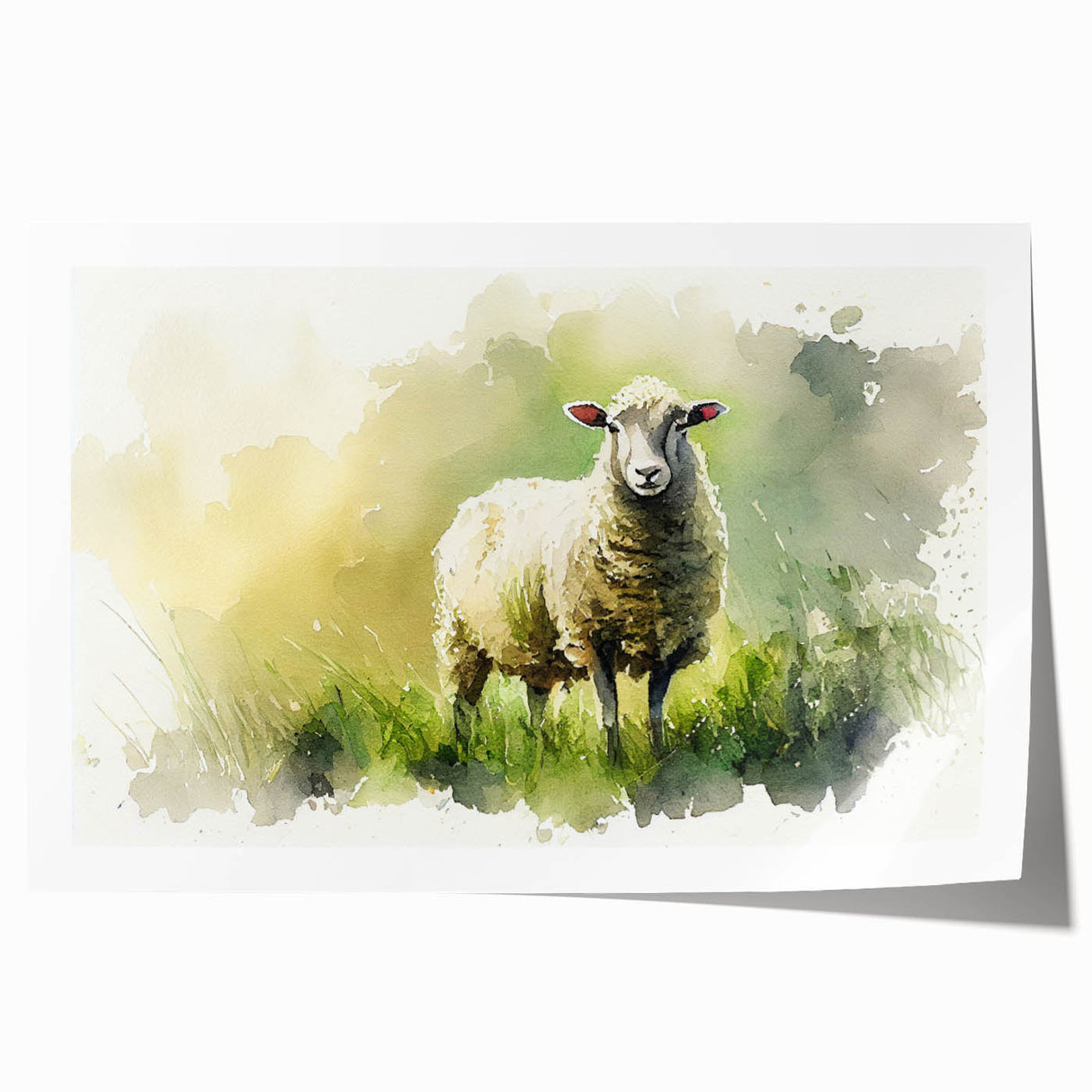 Rolled print of a whimsical sheep design featuring vibrant colors, perfect for animal lovers and home decor, showcasing artistic details and texture.