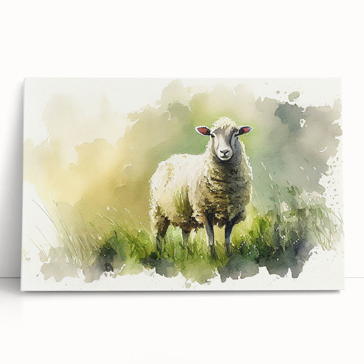Stretched canvas artwork featuring a serene sheep design from the Animals of the Wild Life collection, showcasing soft colors and natural textures, perfect for home décor.