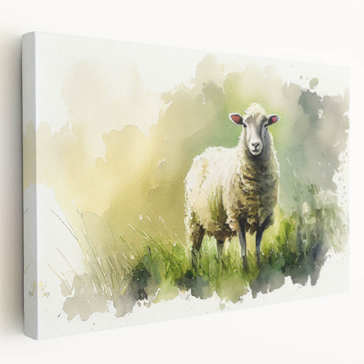 Stretched canvas wall art featuring a side view of a whimsical sheep design, showcasing vibrant colors and intricate details, perfect for animal lovers and home decor enthusiasts.