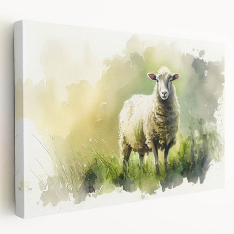 Stretched canvas wall art featuring a side view of a whimsical sheep design, showcasing vibrant colors and intricate details, perfect for animal lovers and home decor enthusiasts.