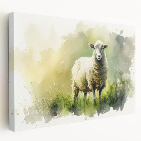 Stretched canvas wall art featuring a side view of a whimsical sheep design, showcasing vibrant colors and intricate details, perfect for animal lovers and home decor enthusiasts.