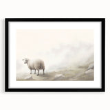 Framed wall art showcasing a black sheep design from the "Animals: A Wild Life" collection, featuring a sleek black frame and mat, ideal for modern decor.