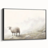 Framed canvas wall art featuring a sheep design from the "Animals of the Wild" collection, presented in a sleek black frame, ideal for enhancing rustic or modern decor.