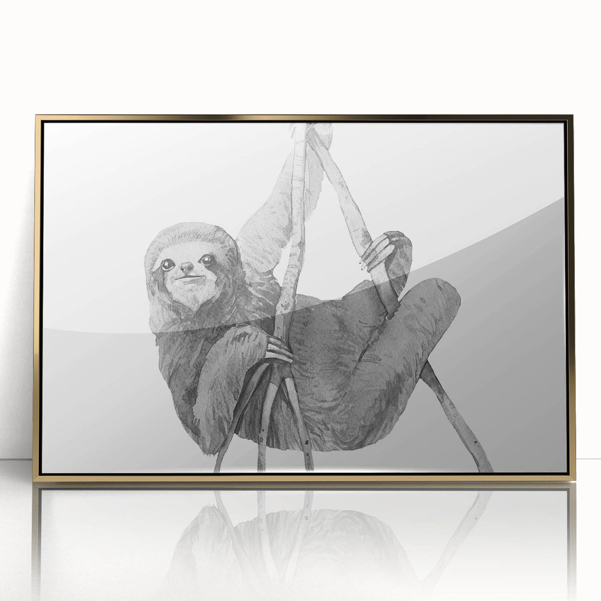 Framed acrylic wall art featuring a sloth design in vibrant colors, showcasing intricate details against a gold background, perfect for animal lovers and modern decor.