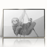 Framed wall art featuring a sloth design, showcasing vibrant colors and intricate details in acrylic, set against a sleek silver frame, ideal for animal lovers.