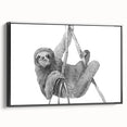 Framed wall art showcasing a sloth design on a black background, highlighting intricate details of the sloth's fur and expressive eyes, perfect for animal lovers.