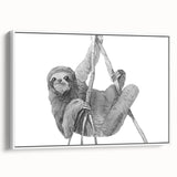 Framed canvas wall art featuring a sloth design, showcasing vibrant colors and intricate details against a white background, perfect for animal lovers and home decor.
