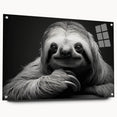 Side view of a sloth-themed wall art piece from the "Animals: A Wild Life" collection, featuring vibrant acrylic glass and pin mounting for easy display. This colorful design captures the essence of wildlife art, perfect for nature lovers looking to enhance their decor.