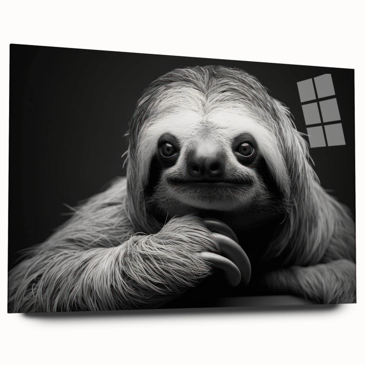 Side view of a sloth-themed wall art piece from the 'Animals A Wild Life' collection, featuring vibrant colors and contemporary acrylic glass design, ideal for nature lovers.