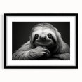 Framed wall art featuring a sloth design from the "A Wild Life" collection, showcasing a black frame and mat, ideal for animal-themed decor enthusiasts.