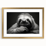 Framed wall art collection featuring a whimsical sloth design, elegantly matted and presented in a gold frame, perfect for animal lovers and home decor enthusiasts.