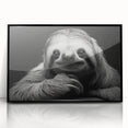 Framed acrylic wall art featuring a sloth design from the 'Animals: A Wild Life' collection, showcasing vibrant colors and a sleek black frame, ideal for nature enthusiasts.