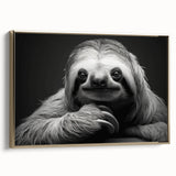 Framed wall art featuring a sloth design, showcasing a vibrant, colorful illustration with a gold frame, perfect for animal lovers and nature-themed decor.