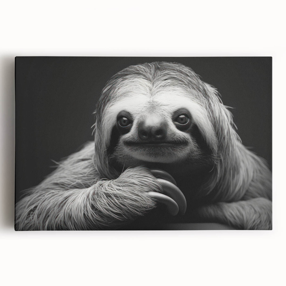 Colorful sloth wall art design on stretched canvas, showcasing vibrant greens and browns, perfect for adding a whimsical touch to home decor. Ideal for animal lovers and nature enthusiasts.